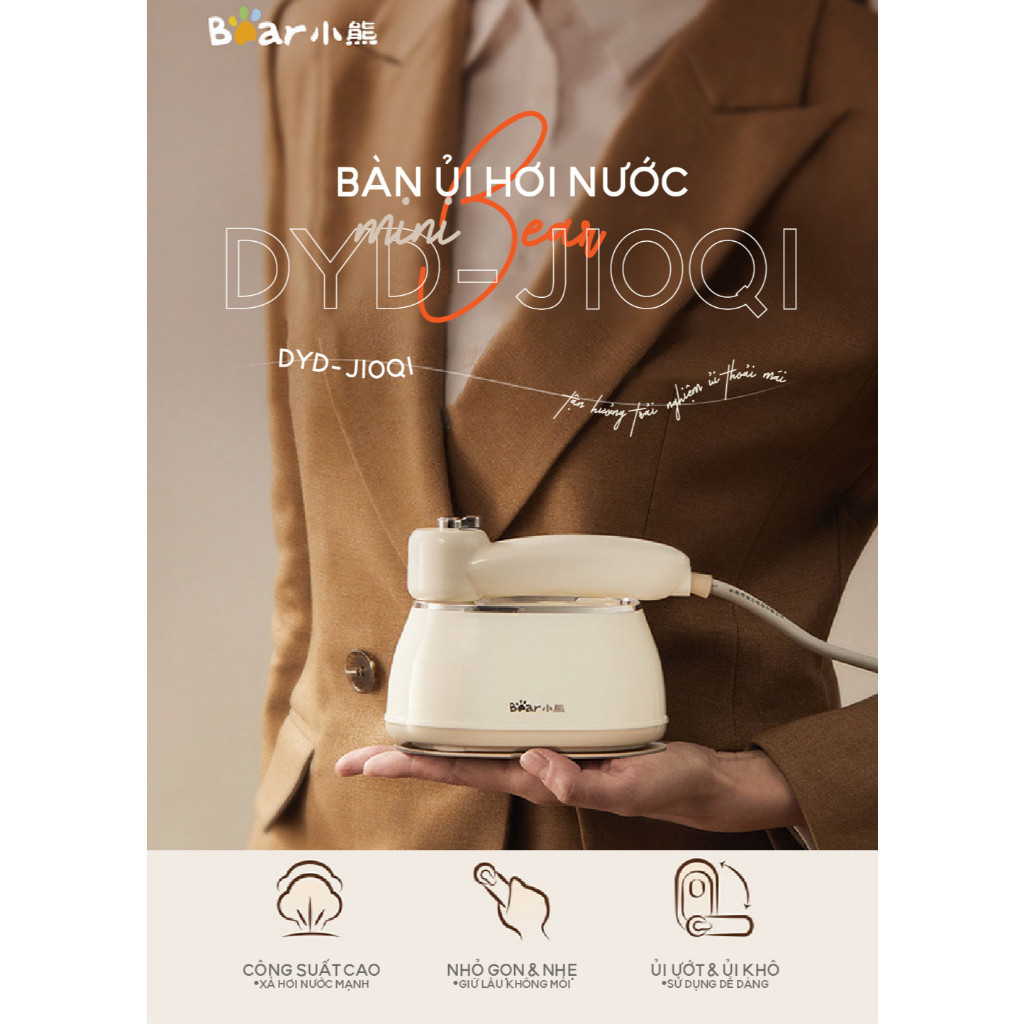 Bàn ủi hơi nước cầm tay Bear DYD-J10Q1, 2 In 1 Ủi nước/ khô nhanh tiết kiệm thời gian, BH 18 Tháng - HAPOS HSA DYD-J10Q1