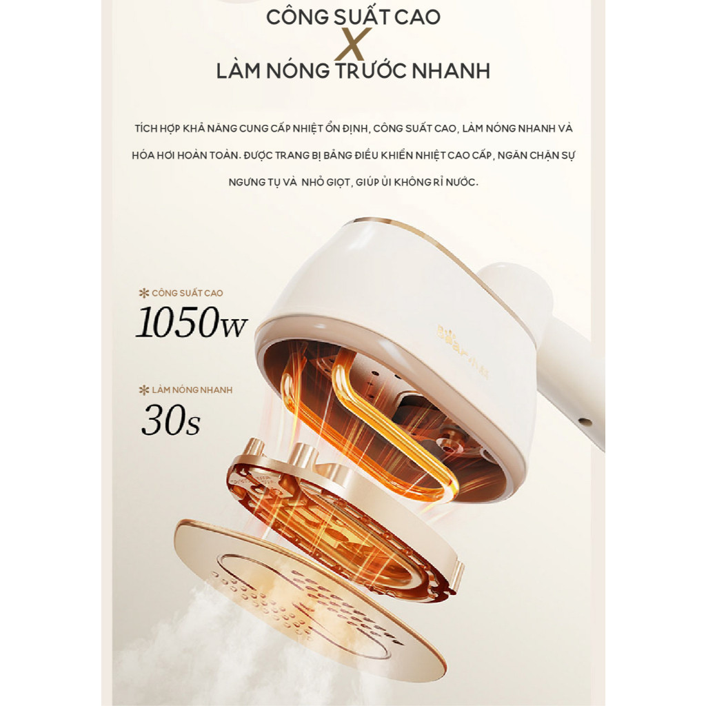 Bàn ủi hơi nước cầm tay Bear DYD-J10Q1, 2 In 1 Ủi nước/ khô nhanh tiết kiệm thời gian, BH 18 Tháng - HAPOS HSA DYD-J10Q1