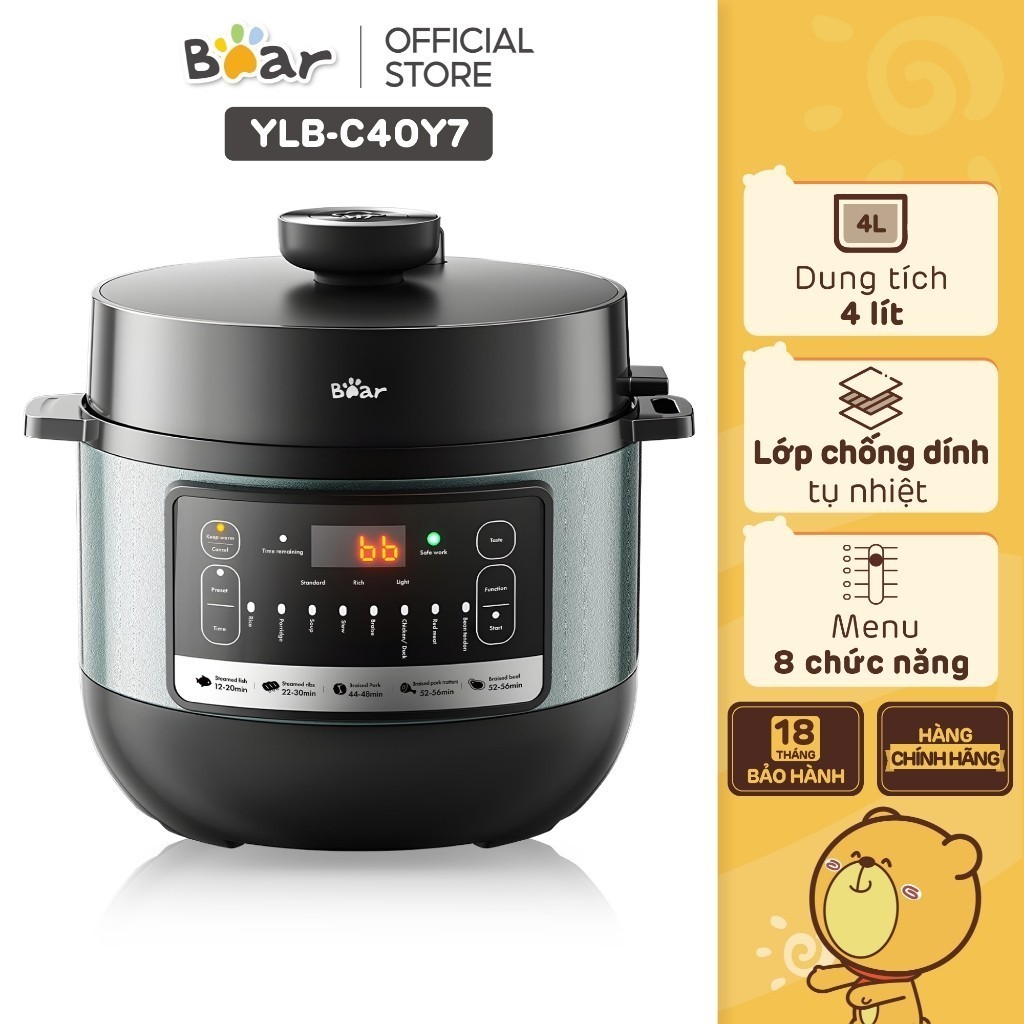 [Quốc tế] Nồi áp suất đa năng 4L Bear YLB-C40Y7 - Hàng Chính Hãng - HAPOS OFFICIAL YLB-C40Y7