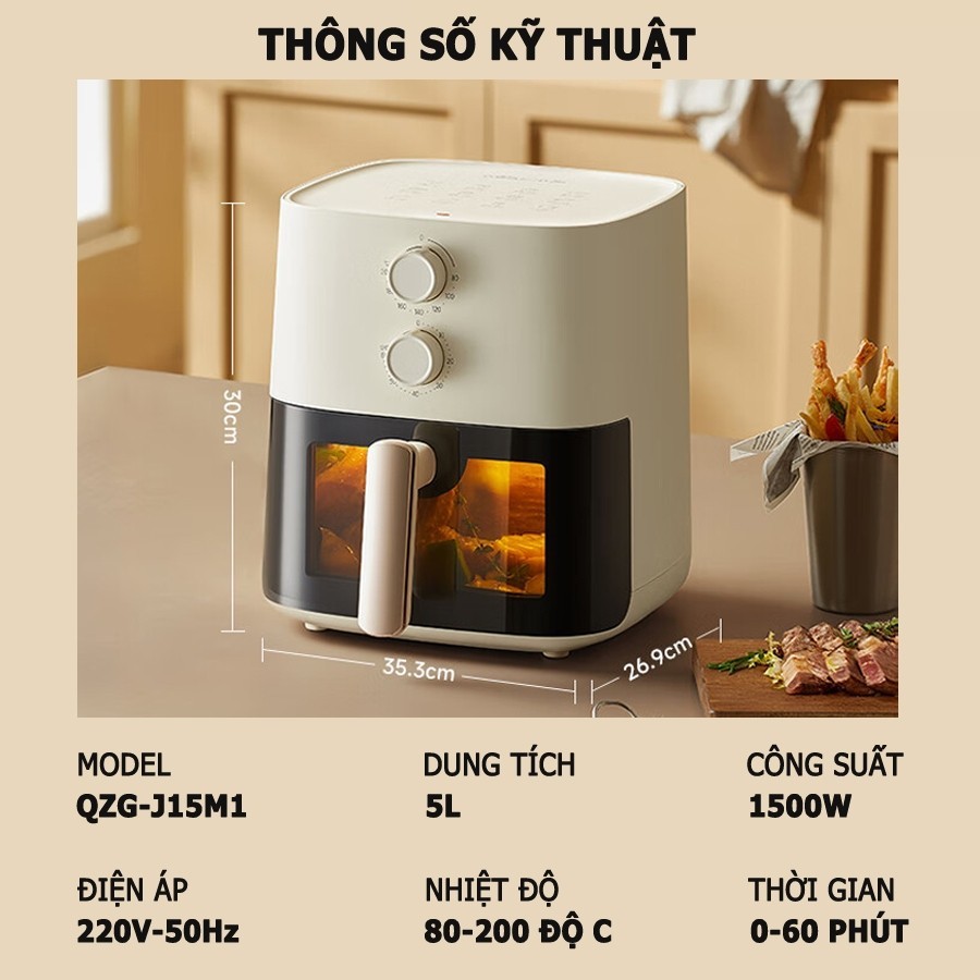 [Quốc tế] Nồi chiên không dầu 5L Bear Chính hãng, công nghệ nhiệt đối Lưu 360 độ QZG-J15M1  - HAPOS OFFICIAL QZG-J15M1