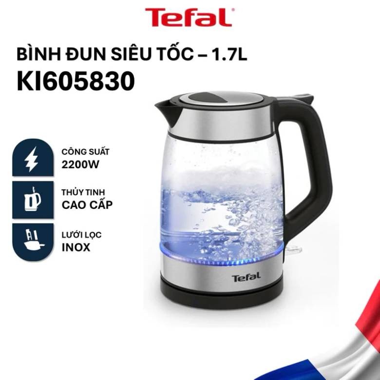 Bình đun siêu tốc 1.7 Lít Tefal thủy tinh KI605830 - Bảo hành chính hãng 2 năm - HAPOS HSA KI605830