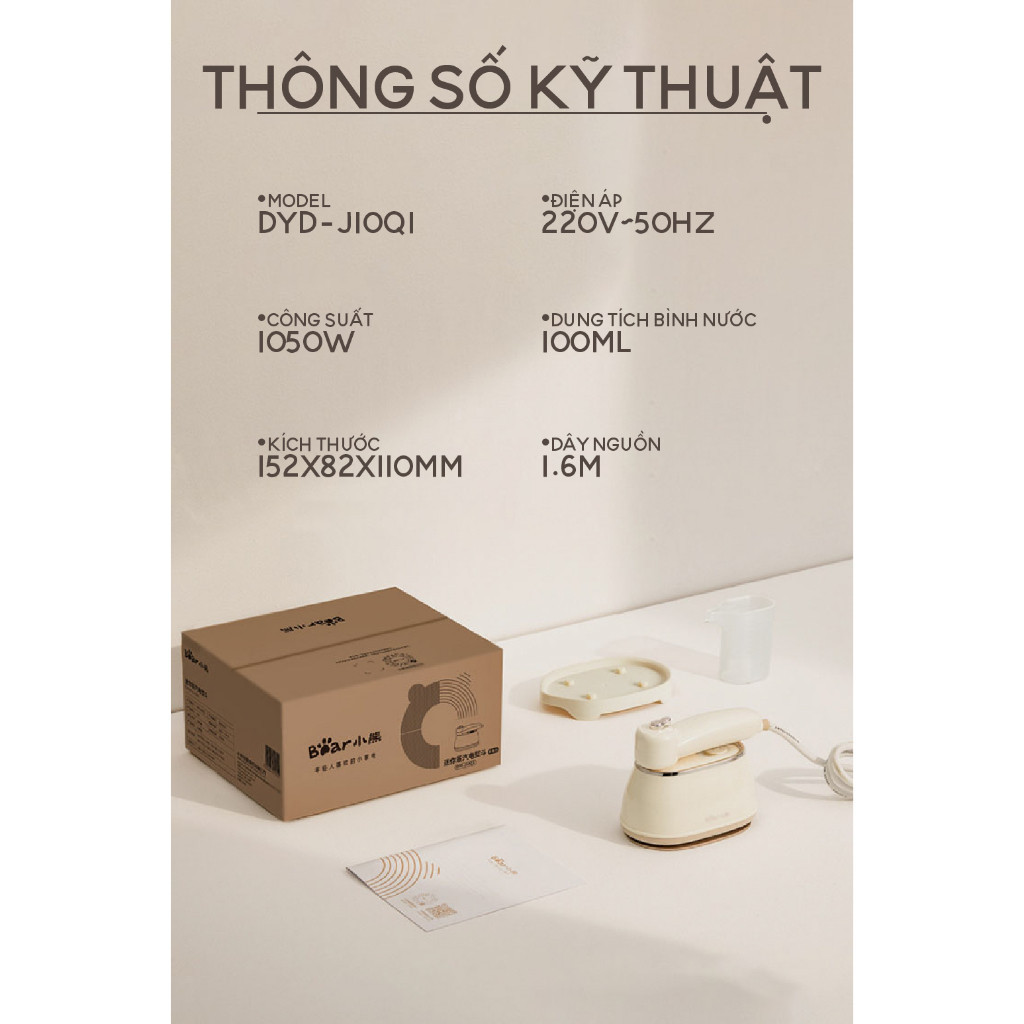 Bàn ủi hơi nước cầm tay Bear DYD-J10Q1, 2 In 1 Ủi nước/ khô nhanh tiết kiệm thời gian, BH 18 Tháng - HAPOS HSA DYD-J10Q1