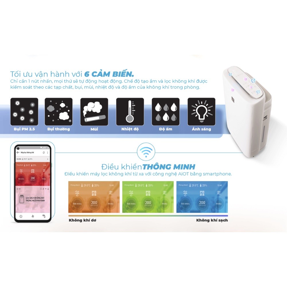 Máy lọc không khí và tạo ẩm Sharp KI-N50V-W | Máy bù ẩm tạo ion N50V cho phòng 38m² - HAPOS HSA KI-N50V-W