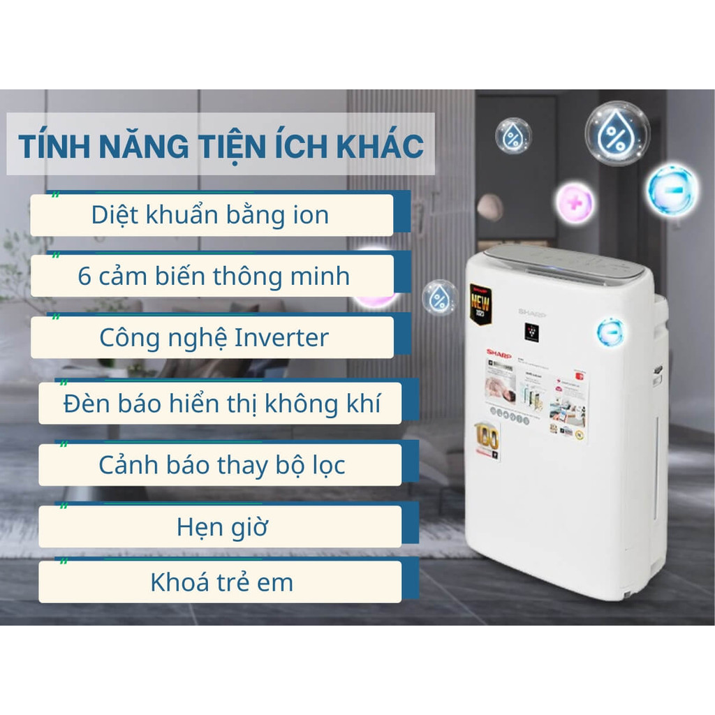 Máy lọc không khí và tạo ẩm Sharp KI-N50V-W | Máy bù ẩm tạo ion N50V cho phòng 38m² - HAPOS HSA KI-N50V-W