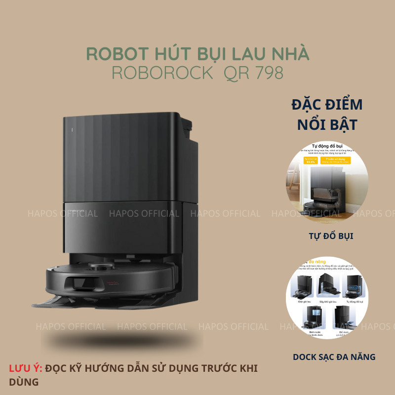 Robot hút bụi lau nhà  Roborock Chính hãng tự động giặt giẻ, tự động đổ rác QR 798 | Q Revo S  - CHEAPMALL SOU Q Revo S Trắng
