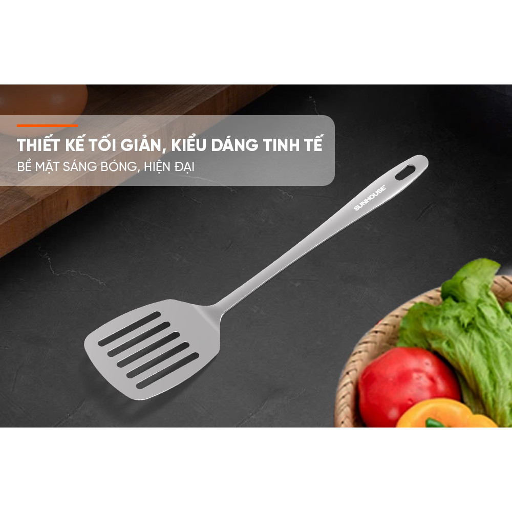 Xẻng sạn chiên xào 330 inox Sunhouse KS-TU330I - Inox chống gỉ dày dặn - Tay cầm chắc chắn - Dễ vệ sinh - HAPOS HEL KS-TU330I