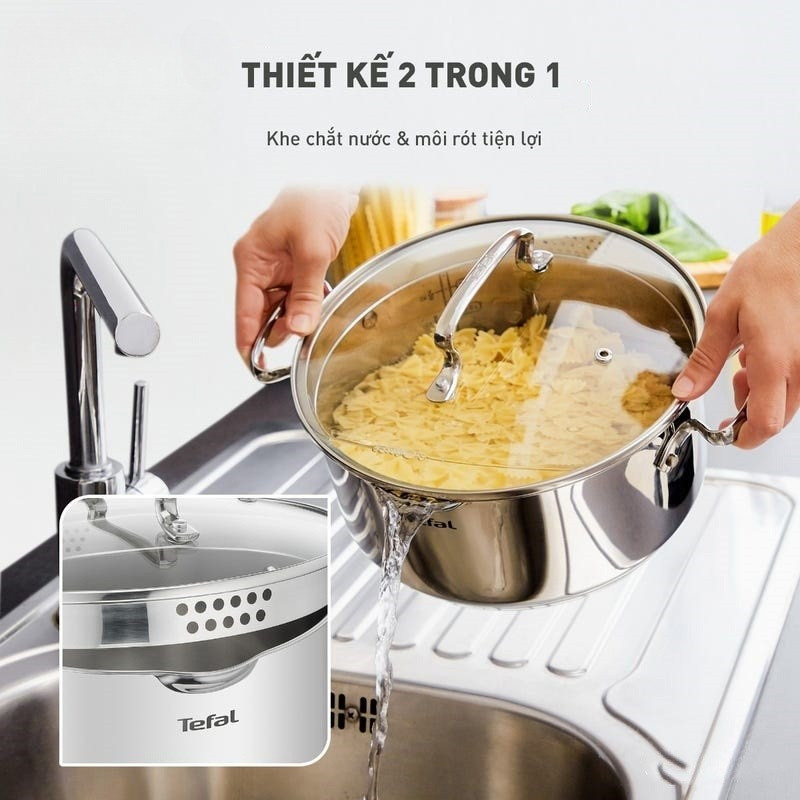 Bộ 5 nồi Inox cao cấp Tefal Duetto Plus G719SA55 (quánh 16cm, nồi hầm 18/20/24cm, luộc gà 22cm) G719SA74 - HAPOS HOF