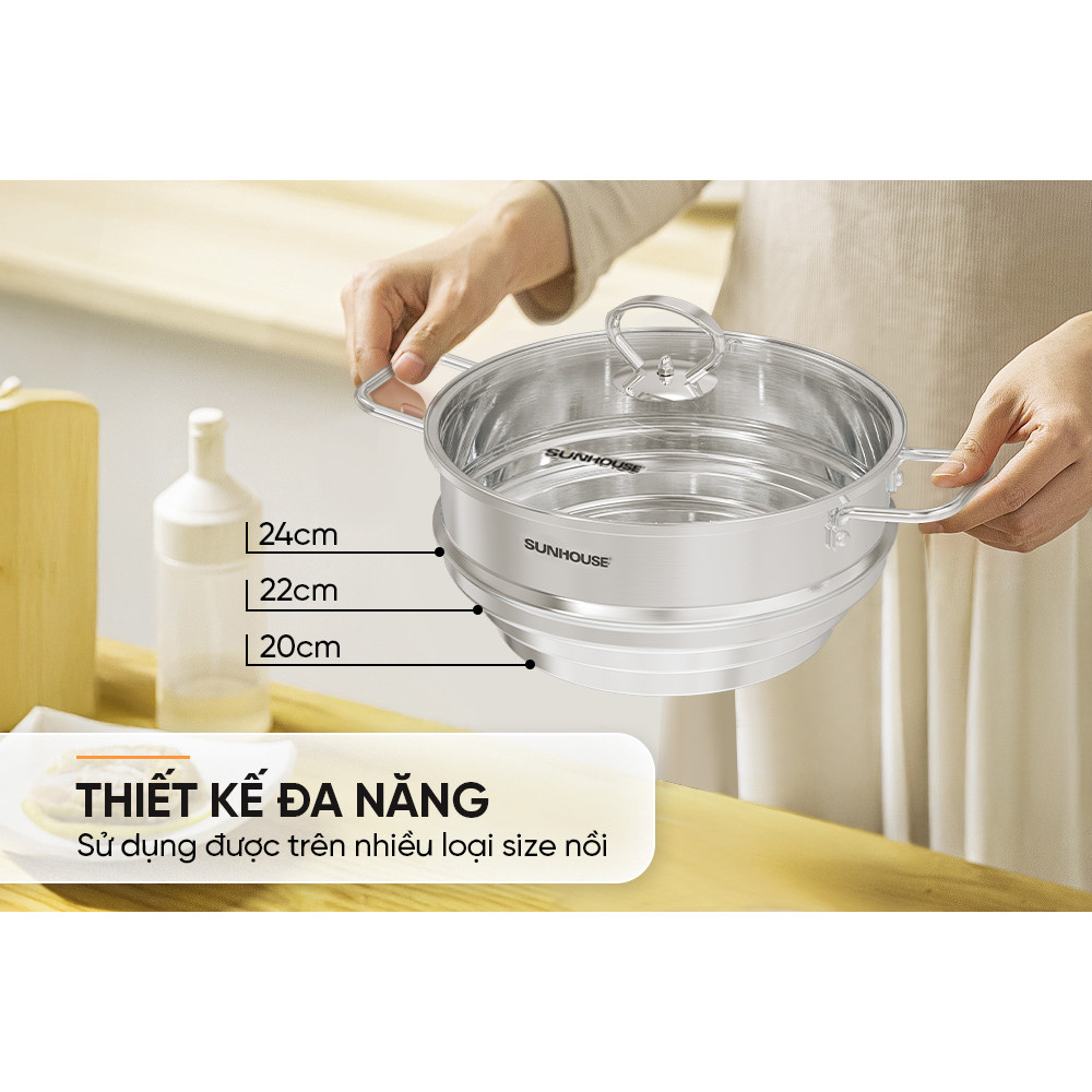 Xửng đa năng inox Sunhouse Eco SHG105-24 - An toàn - Tỏa nhiệt đều - Phù hợp nhiều size nồi - HAPOS HEL SHG105-24