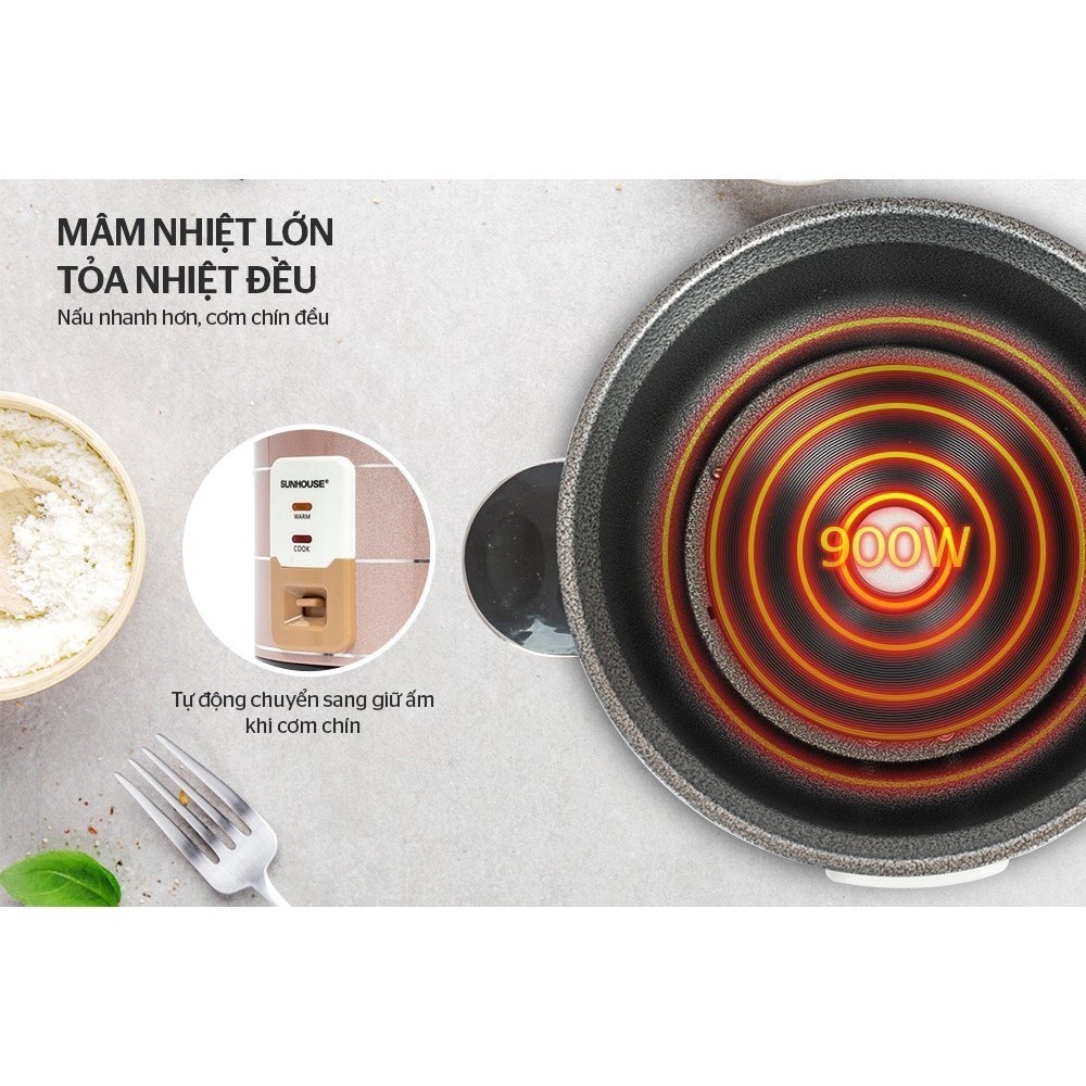 Nồi cơm điện nắp rời Sunhouse SHD8135, 900W,  2.2 Lít - HAPOS HEL SHD8135