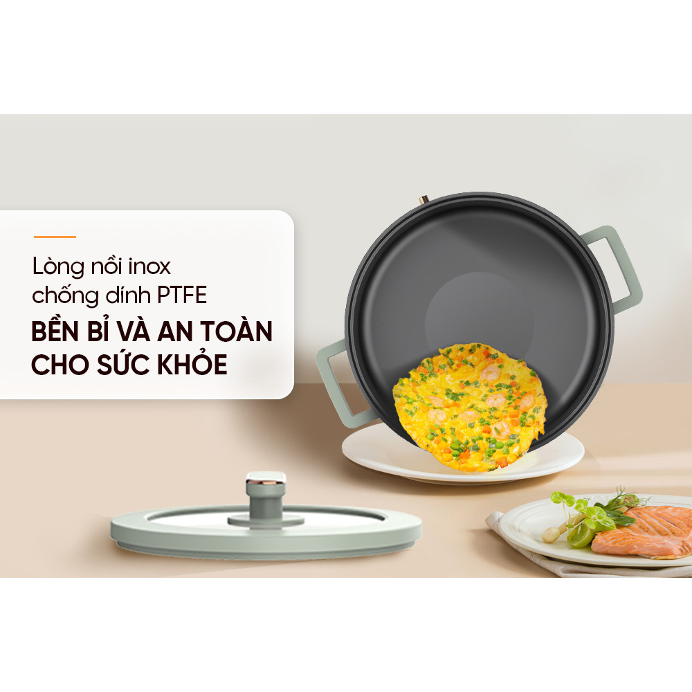 Nồi lẩu điện đa năng 4L Sunhouse SHD4540 có xửng hấp - Gia nhiệt trực tiếp - Chống dính PTFE - HAPOS HEL SHD4540