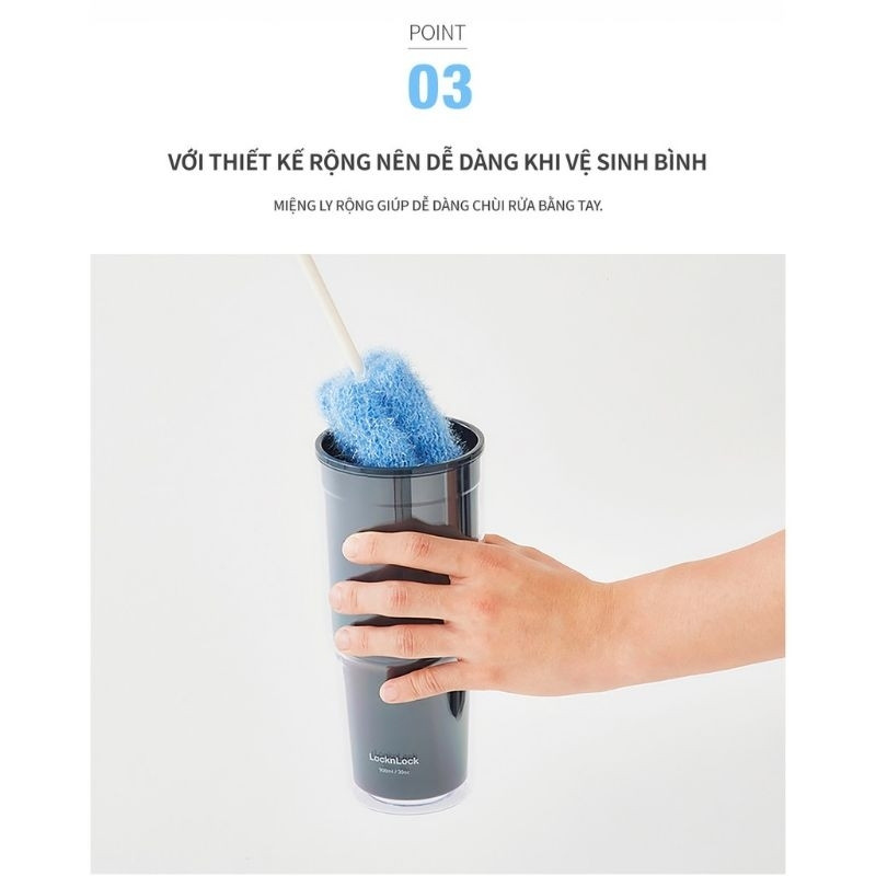 Ly nhựa 2 Lớp LocknLock 900ml to, Cốc nhựa có nắp Double Wall Cold Cup, Chính Hãng HAP502 - HAPOS LOF Navy - HAP502NVY