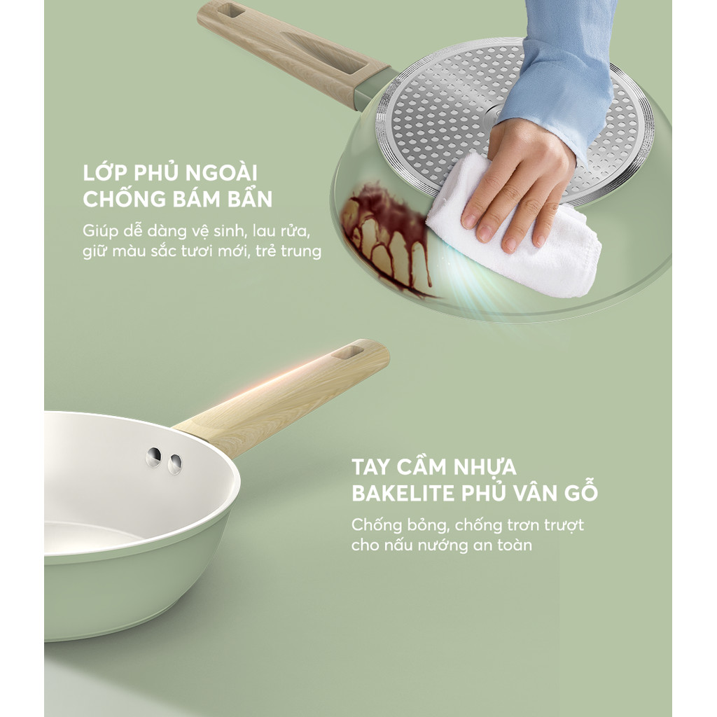 Chảo phủ sứ Nano đáy từ Sunhouse Healthy SHG20-24-26MT1 - Chống dính Nano Ceramic - Bắt từ nhanh - HAPOS HEL SHG26MT1 - Size 26cm