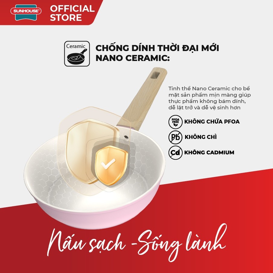 Chảo phủ sứ Nano đáy từ Sunhouse Healthy SHG20-24-26MP - Chống dính Nano Ceramic - Bắt từ nhanh - HAPOS HEL SHG26MP - Size 26cm