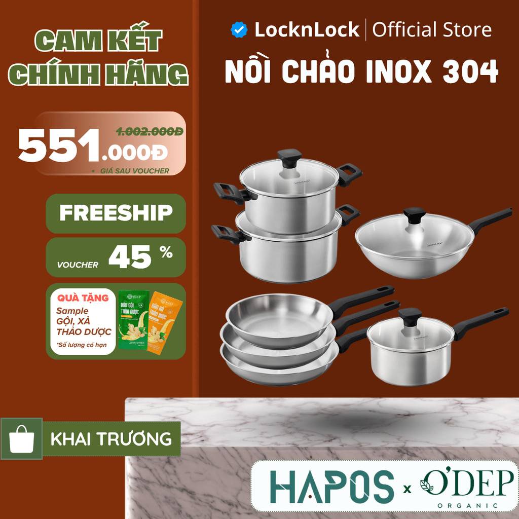 Nồi, chảo Inox 304 đáy từ LocknLock đa lớp Daily STS PPW, kèm nắp kính, tay cầm chịu nhiệt CSC2423IH - HAPOS LOF CSF2623IH-Chảo 26cm