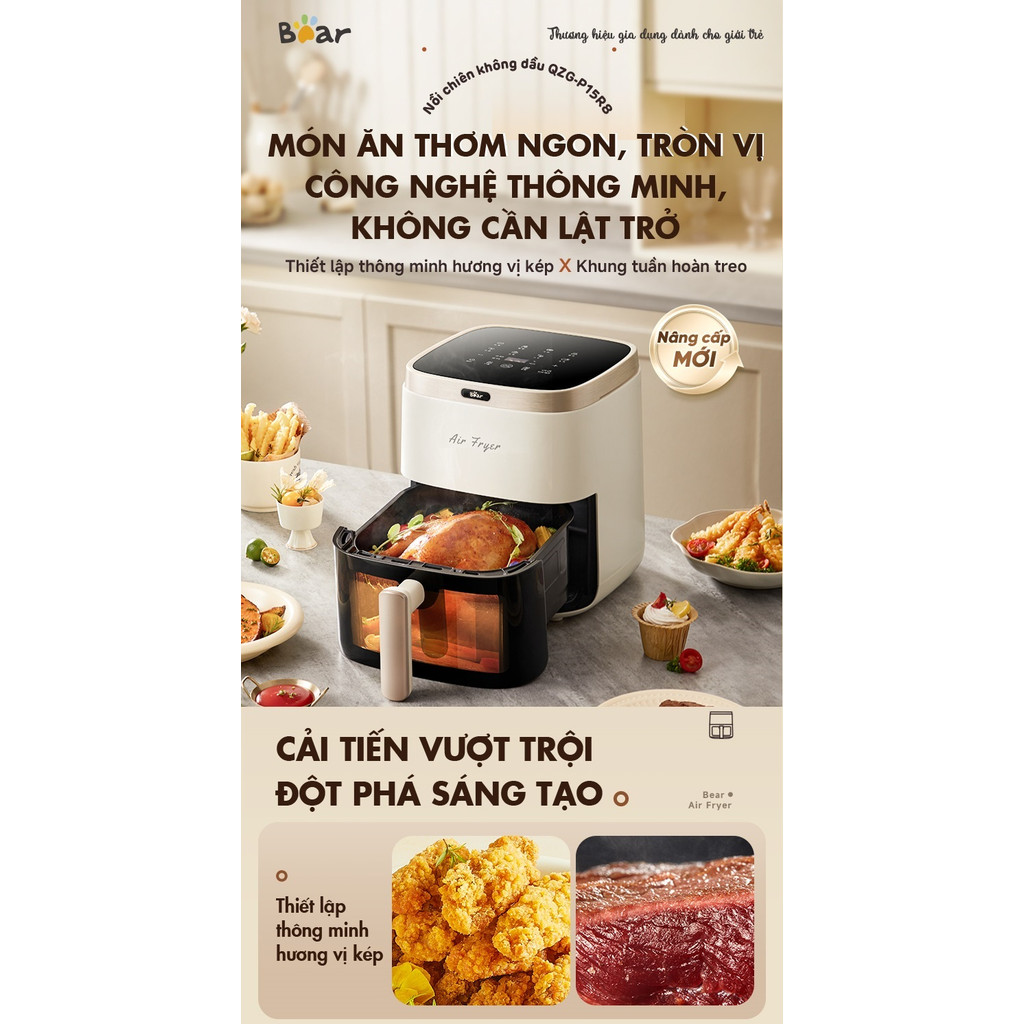 Nồi chiên không dầu Bear QZG-P15R8 - Dung tích 5L, Điều khiển cảm ứng - HAPOS HOF