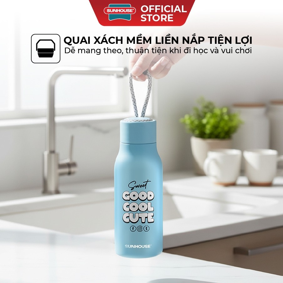 BÌnh giữ nhiệt school 400ml Sunhouse KS-TU400SB/ KS-TU400SP - Inox 304 - Giữ nhiệt lên đến 10h - HAPOS HEL KS-TU400SP - Hồng