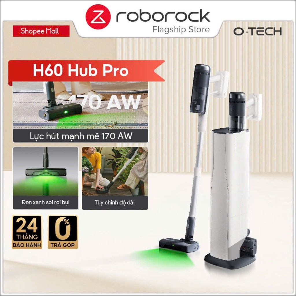 Máy hút bụi Roborock cầm tay không dây H60 Hub Pro cao cấp, Tự động đổ bụi, Hệ thống lọc 5 tầng - HAPOS HOF