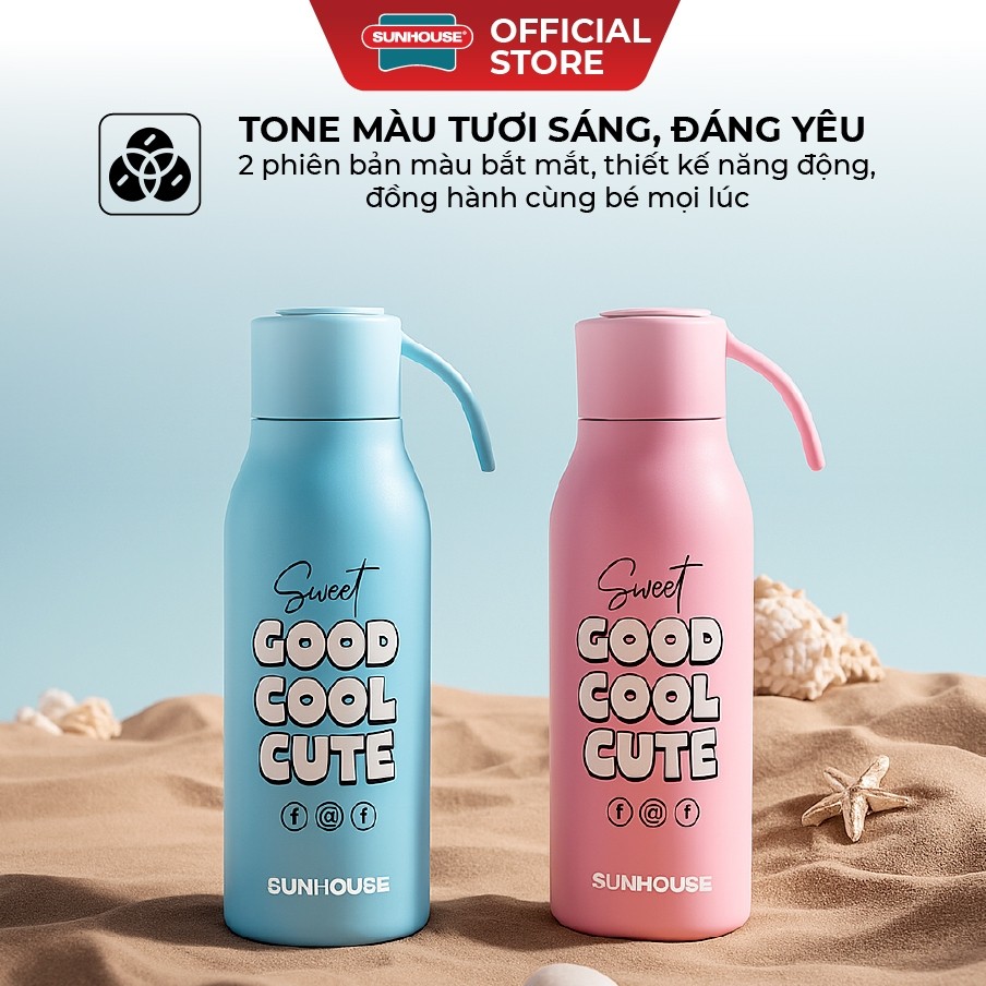 BÌnh giữ nhiệt school 400ml Sunhouse KS-TU400SB/ KS-TU400SP - Inox 304 - Giữ nhiệt lên đến 10h - HAPOS HEL KS-TU400SP - Hồng