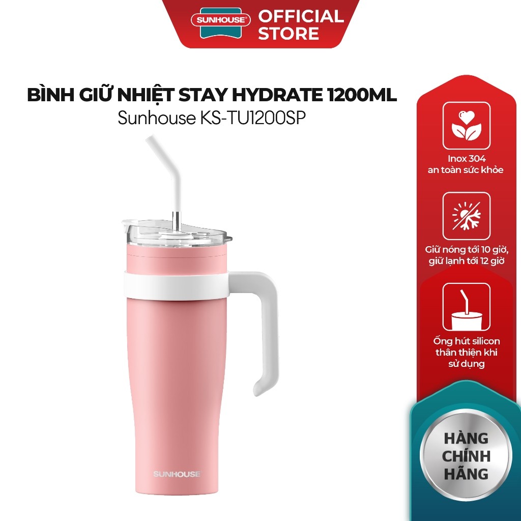 Bình giữ nhiệt Stay Hydrate 1200ml Sunhouse KS-TU1200SP - Inox 304 - Giữ nhiệt đến 8h - Ống hút tiện lợi - HAPOS HEL KS-TU1200SP