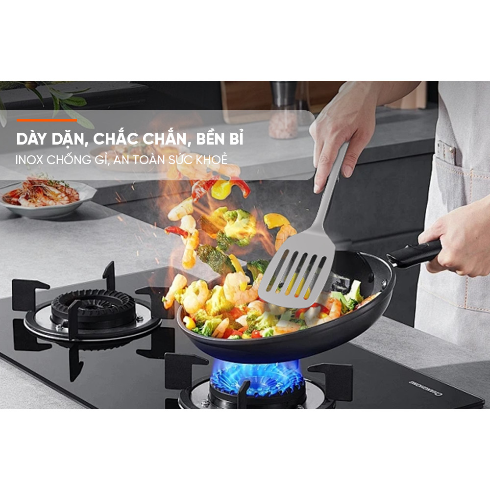 Xẻng sạn chiên xào 330 inox Sunhouse KS-TU330I - Inox chống gỉ dày dặn - Tay cầm chắc chắn - Dễ vệ sinh - HAPOS HEL KS-TU330I