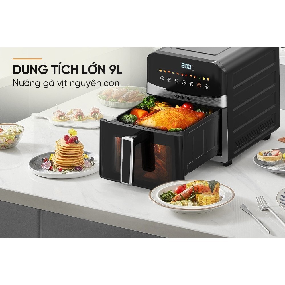 Nồi chiên không dầu 9L Sunhouse SHD4090 - Công suất 1700W, Dung tích lớn nướng gà vịt nguyên con - HAPOS HEL SHD4090