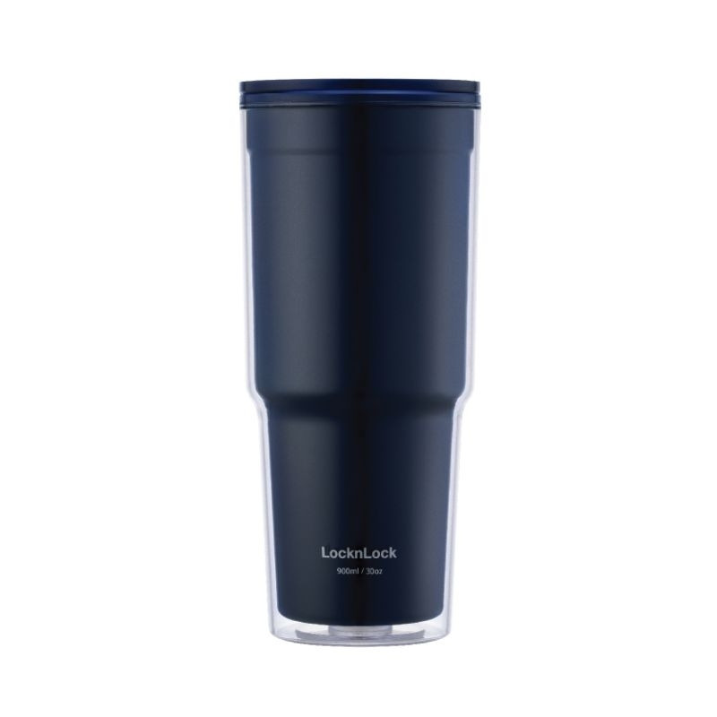 Ly nhựa 2 Lớp LocknLock 900ml to, Cốc nhựa có nắp Double Wall Cold Cup, Chính Hãng HAP502 - HAPOS LOF Navy - HAP502NVY