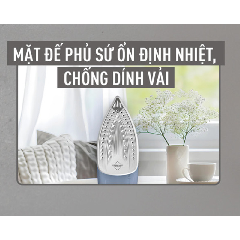 Bàn ủi hơi nước Tefal Power FV2C60E0, màu xanh lam, 2400W, tích hợp ủi khô/nước | Bảo hành 24 tháng - HAPOS HOF