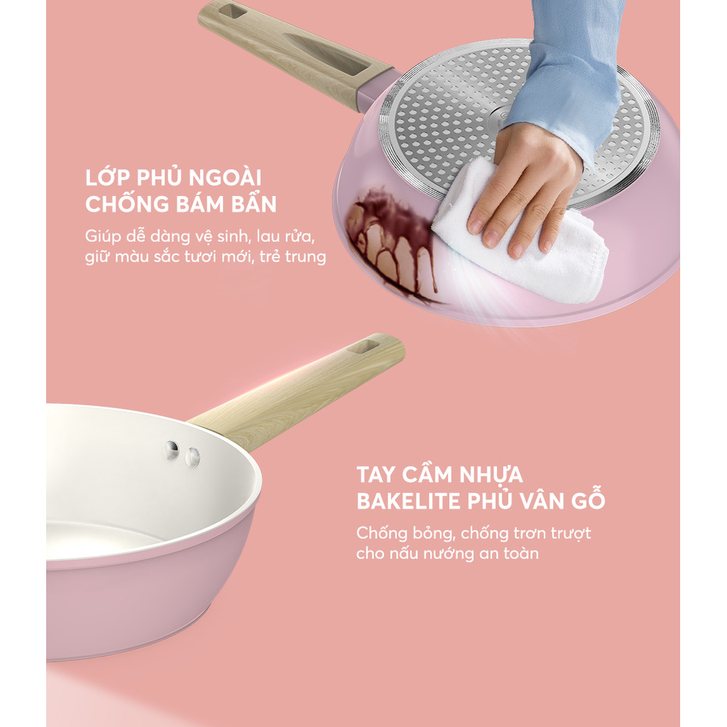 Chảo phủ sứ Nano đáy từ Sunhouse Healthy SHG20-24-26MP - Chống dính Nano Ceramic - Bắt từ nhanh - HAPOS HEL SHG26MP - Size 26cm