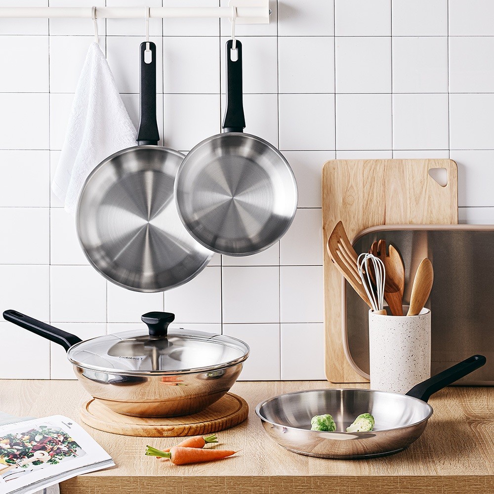Nồi, chảo Inox 304 đáy từ LocknLock đa lớp Daily STS PPW, kèm nắp kính, tay cầm chịu nhiệt CSC2423IH - HAPOS LOF CSF2623IH-Chảo 26cm