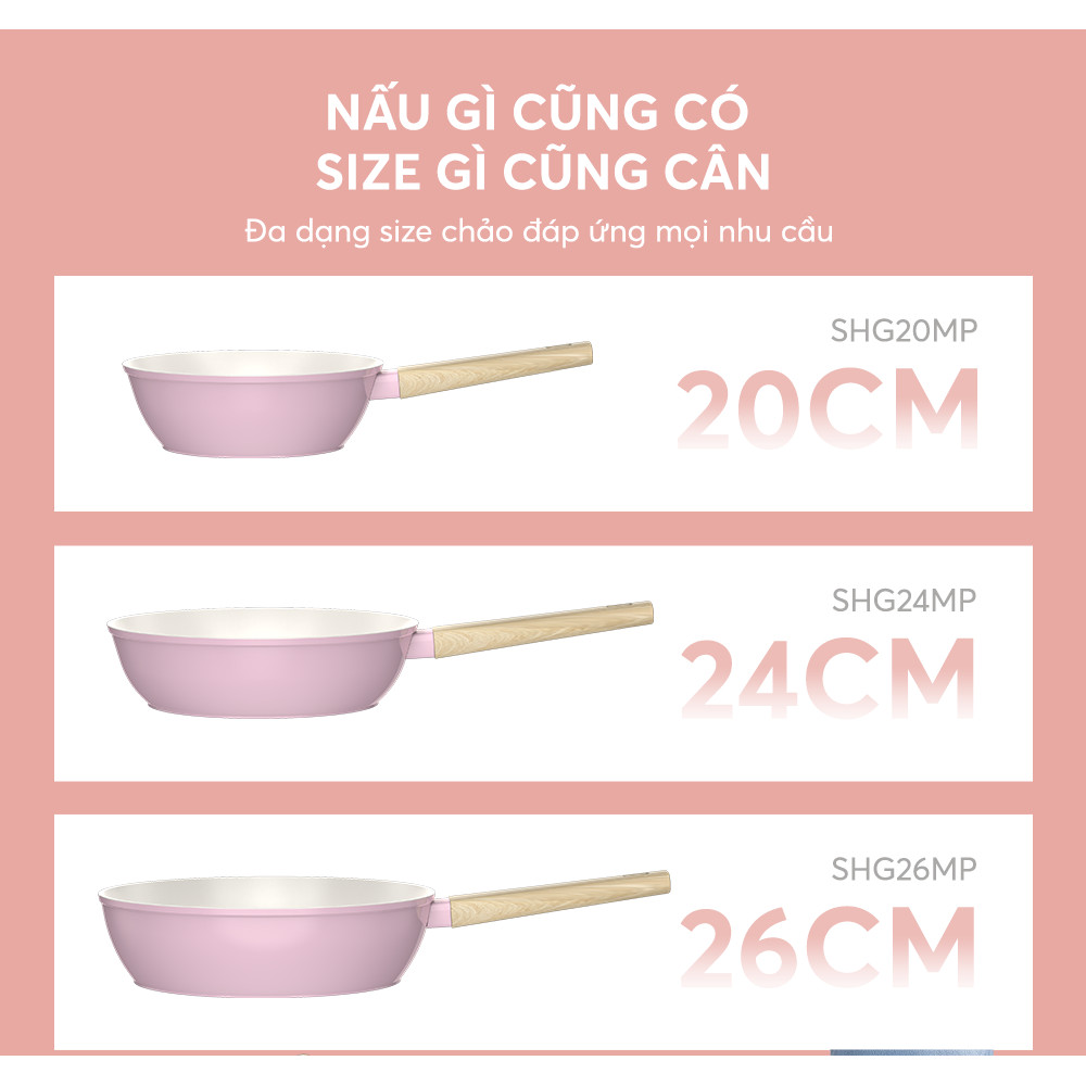 Chảo phủ sứ Nano đáy từ Sunhouse Healthy SHG20-24-26MP - Chống dính Nano Ceramic - Bắt từ nhanh - HAPOS HEL SHG26MP - Size 26cm