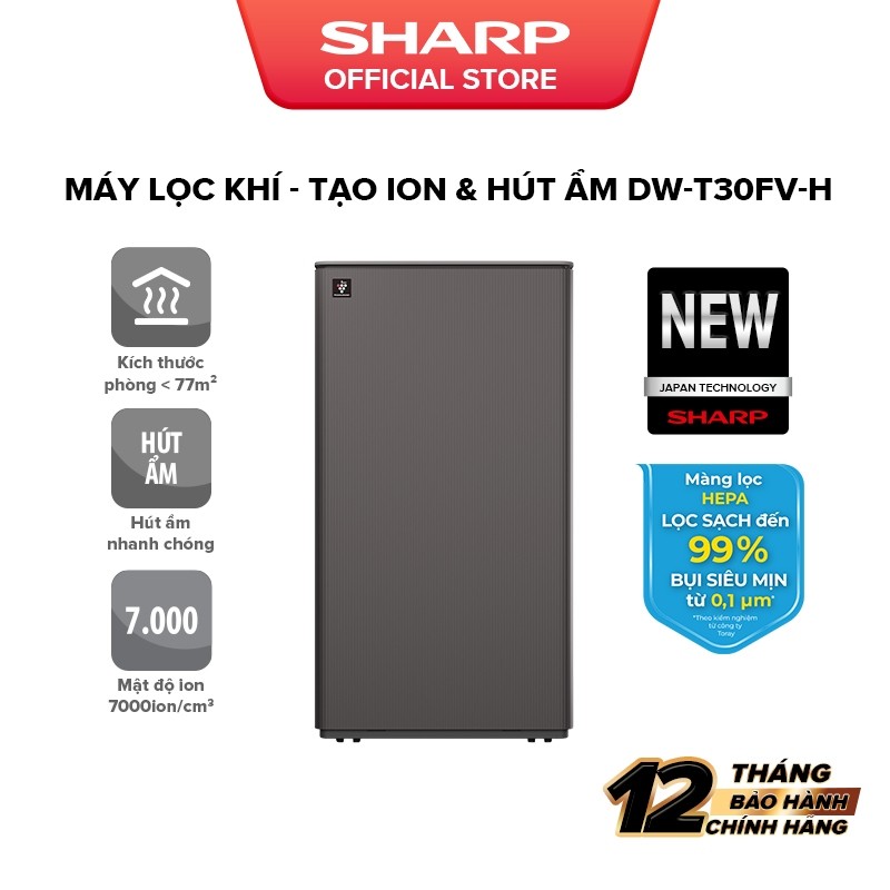 Máy lọc không khí Sharp  37m2 và hút ẩm tạo Plasmacluster ION DW-T30FV-H/W - Hàng chính hãng  - HAPOS HEL DW-T30FV-W