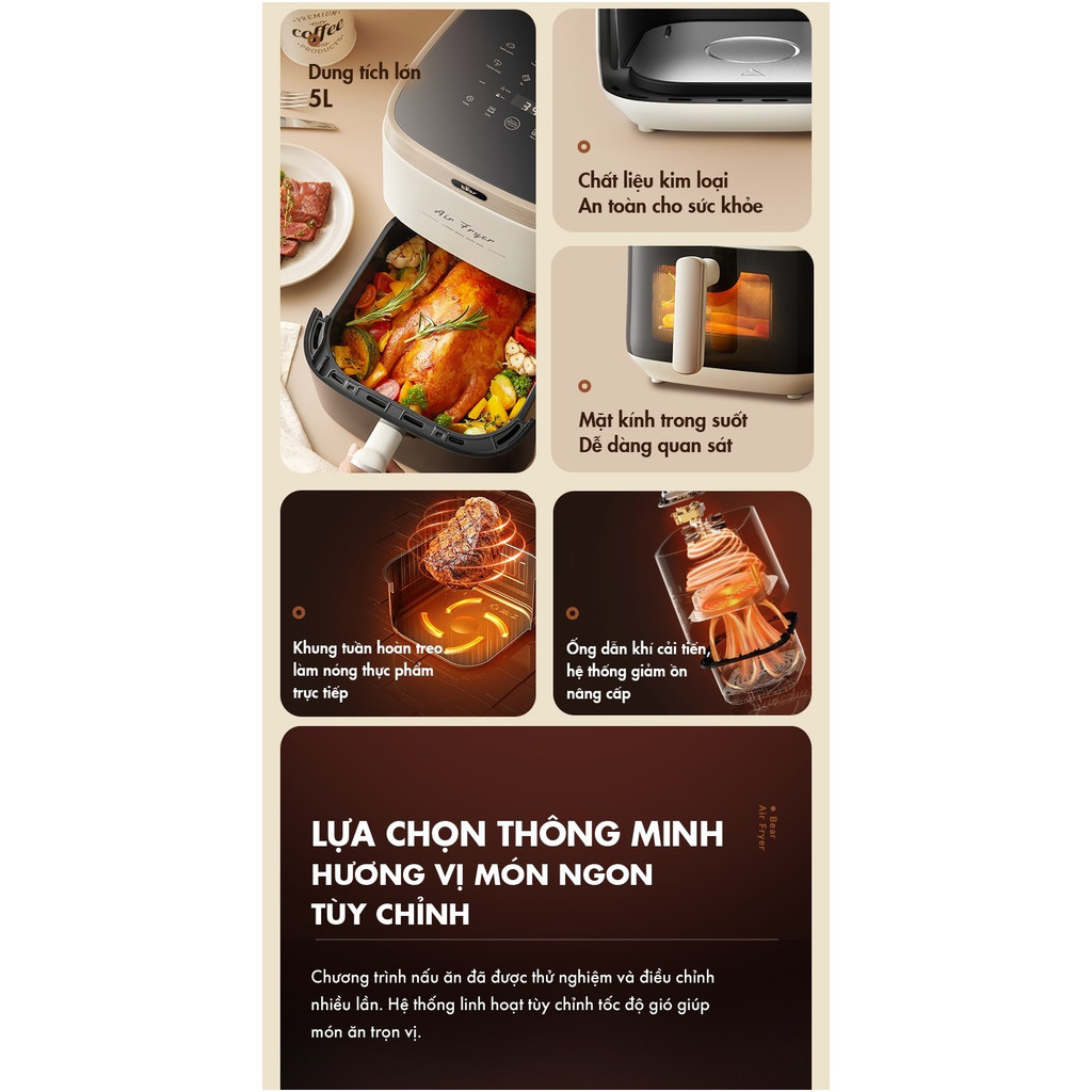 Nồi chiên không dầu Bear QZG-P15R8 - Dung tích 5L, Điều khiển cảm ứng - HAPOS HOF