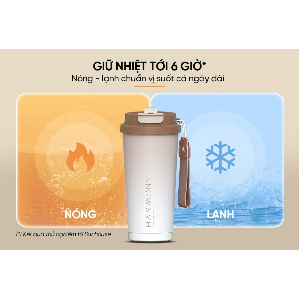 Cốc giữ nhiệt 500ml Sunhouse KS-TU500HB - Inox 316 - Giữ nhiệt nóng & lạnh tới 6 giờ - Vòi uống 2 chế độ - HAPOS HEL KS-TU500HB - Nâu