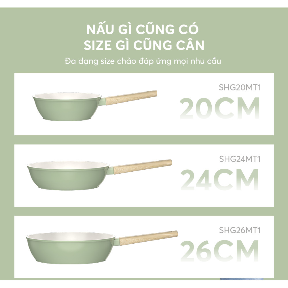 Chảo phủ sứ Nano đáy từ Sunhouse Healthy SHG20-24-26MT1 - Chống dính Nano Ceramic - Bắt từ nhanh - HAPOS HEL SHG26MT1 - Size 26cm