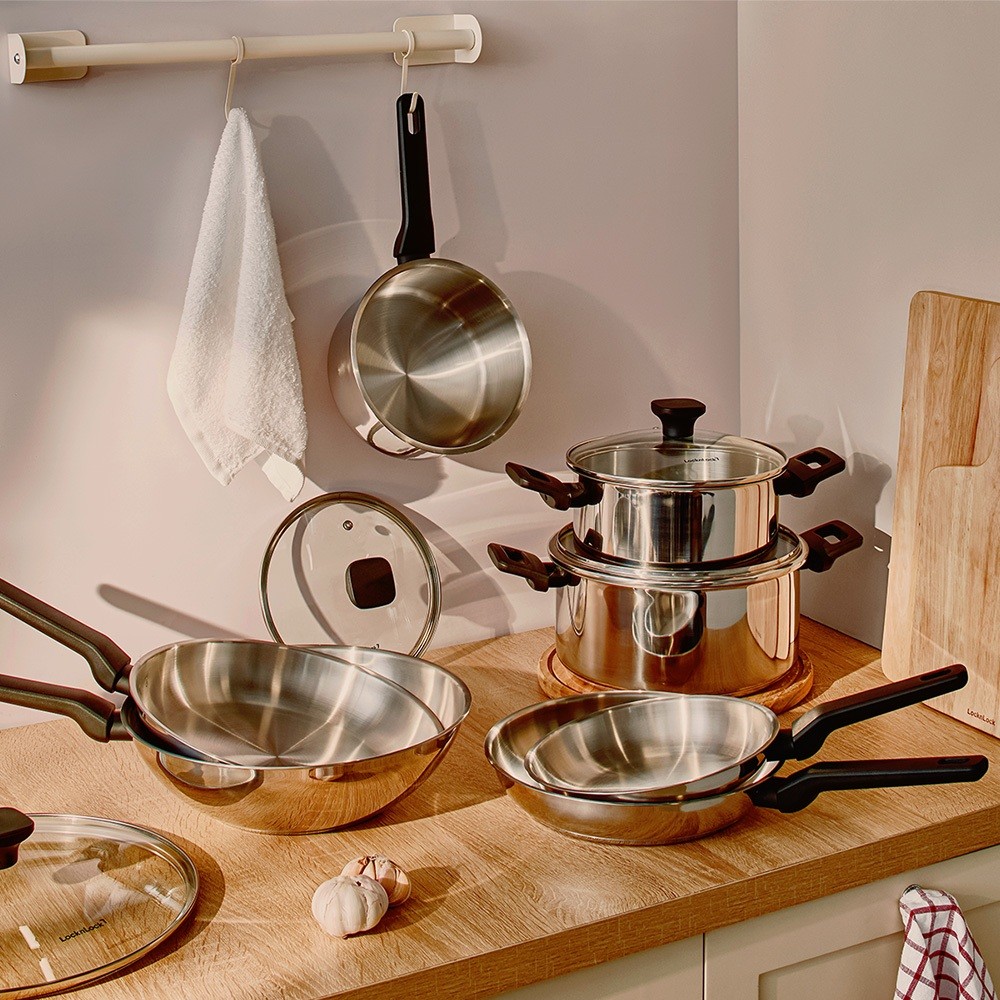 Nồi, chảo Inox 304 đáy từ LocknLock đa lớp Daily STS PPW, kèm nắp kính, tay cầm chịu nhiệt CSC2423IH - HAPOS LOF CSF2623IH-Chảo 26cm