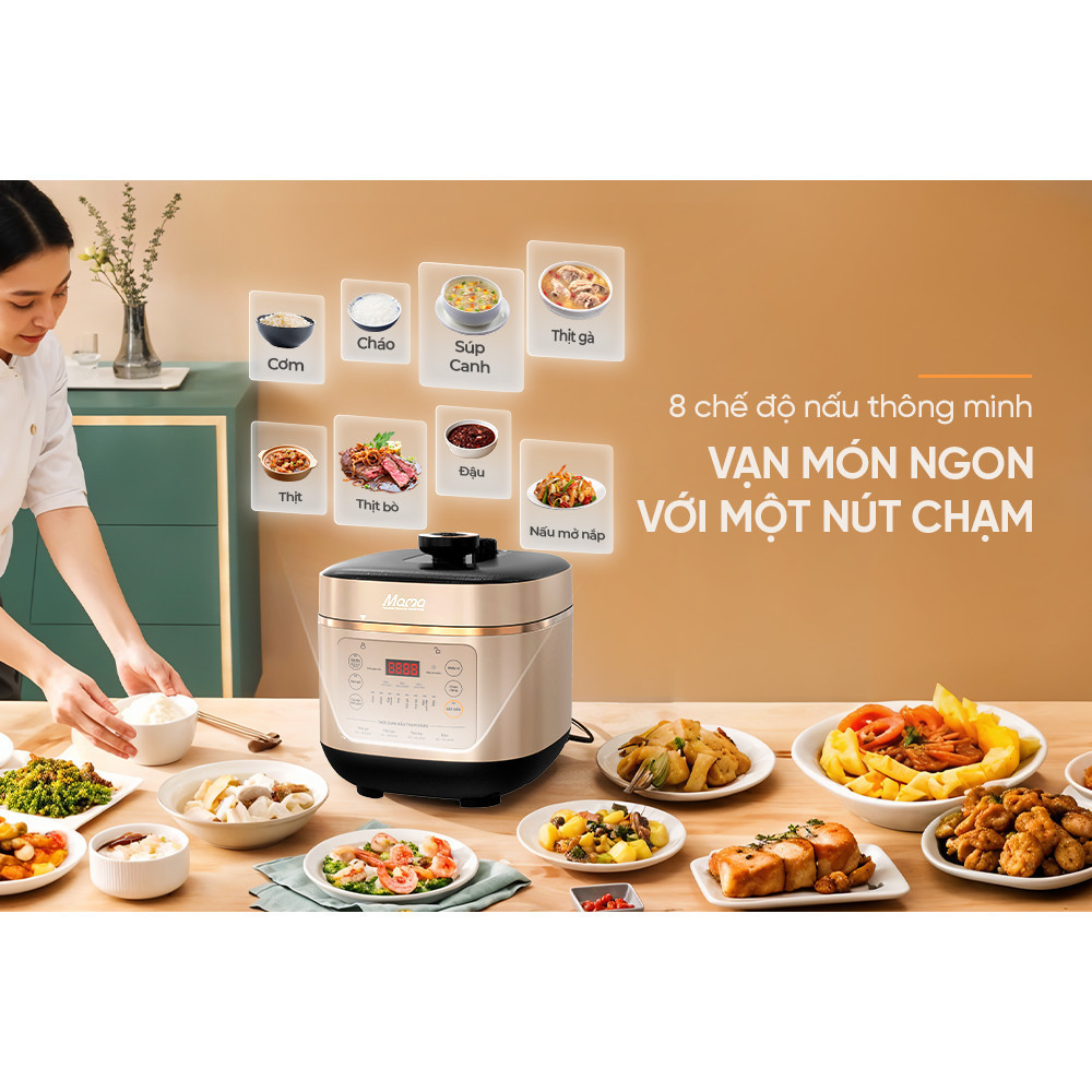 Nồi áp suất điện đa năng Sunhouse SHD1670, Công suất 1000W, 8 chế độ nấu , Lòng nồi 5 lớp chống dính - HAPOS HOF