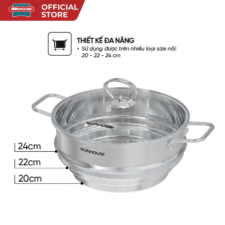 Xửng đa năng inox Sunhouse Eco SHG105-24 - An toàn - Tỏa nhiệt đều - Phù hợp nhiều size nồi - HAPOS HEL SHG105-24