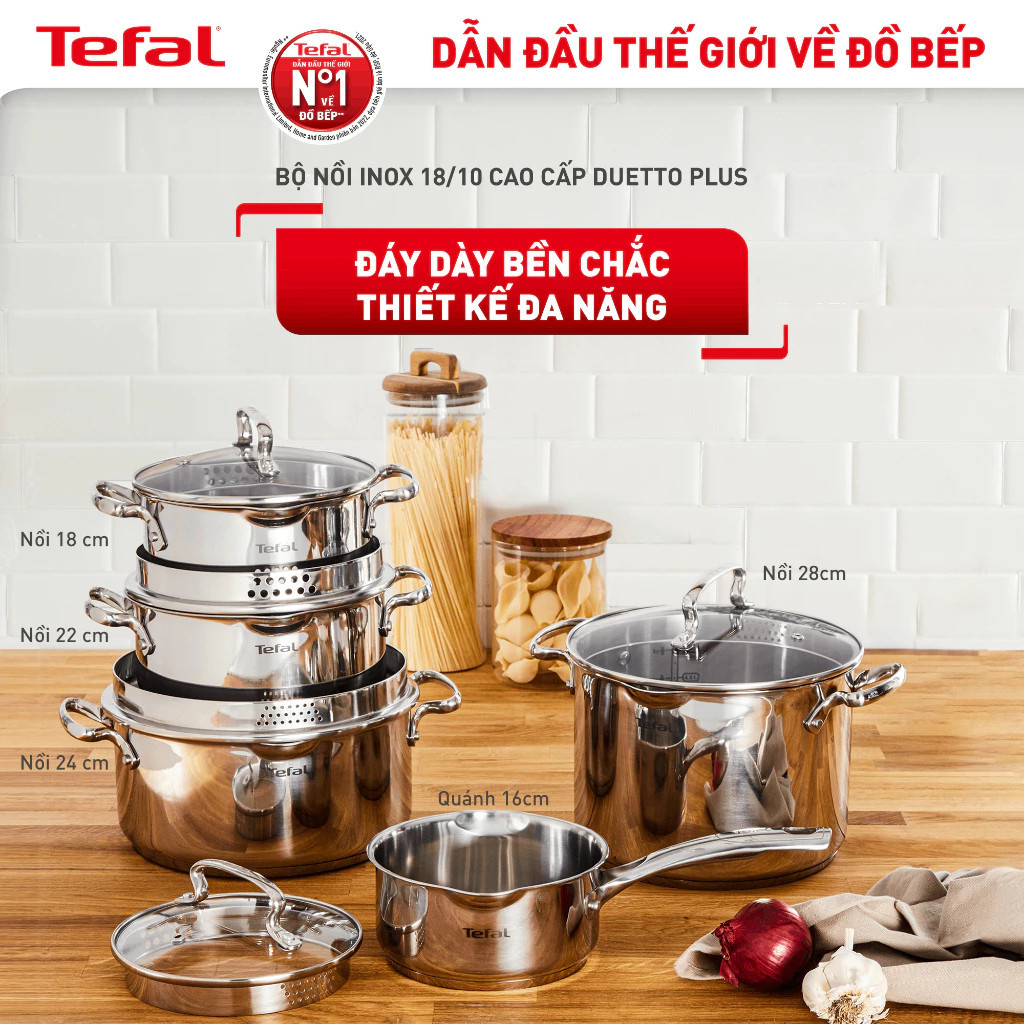 Bộ 3 nồi inox đáy từ cao cấp Tefal Duetto Plus 16/20/24 (G719S674/ G719S655) - Bảo Hành 24 Tháng - HAPOS HOF