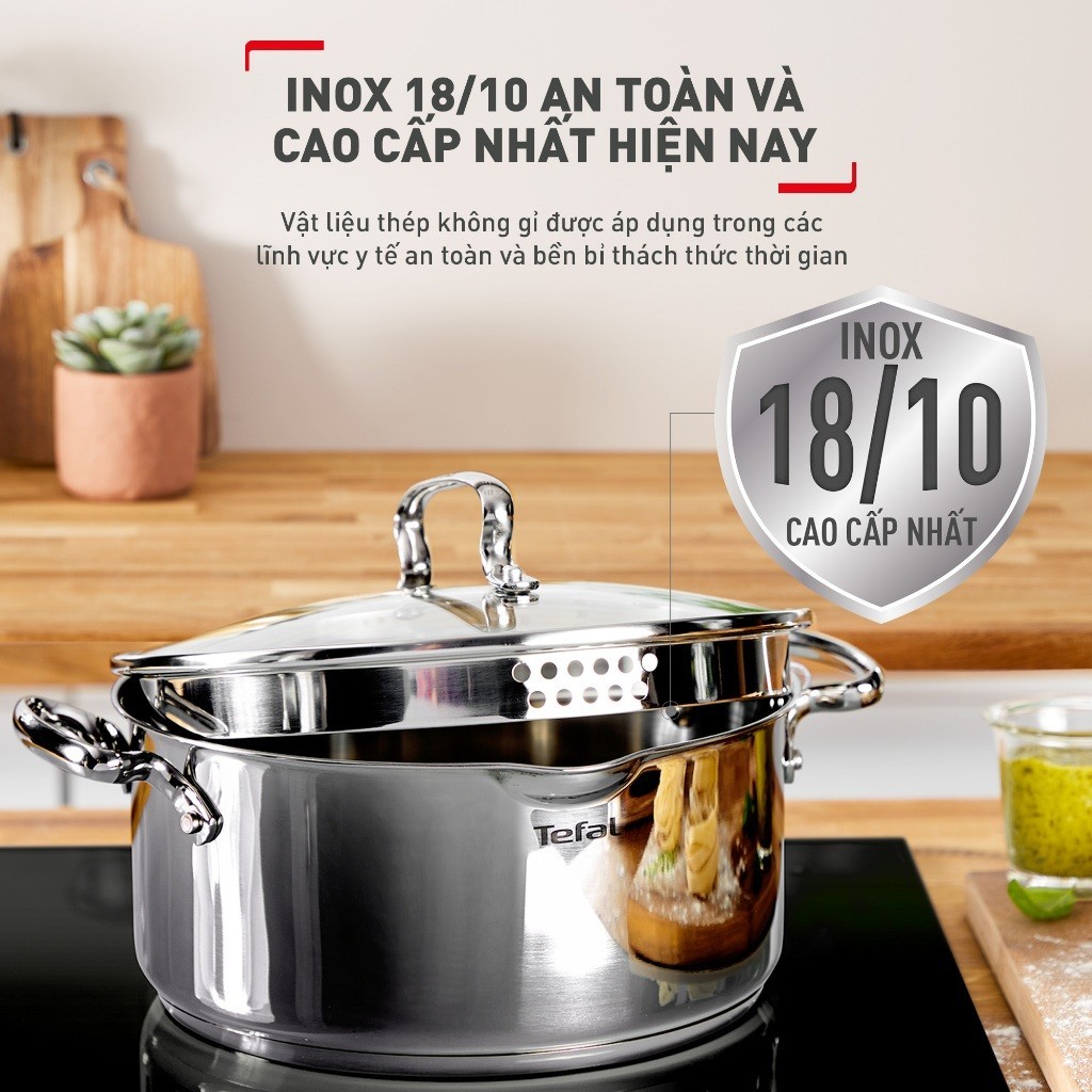 Bộ 5 nồi Inox Tefal Duetto Plus G719SA74 (quánh 16cm, nồi hầm 18/20/24 cm, nồi luộc gà 22cm)| BH 24 tháng - HAPOS HOF