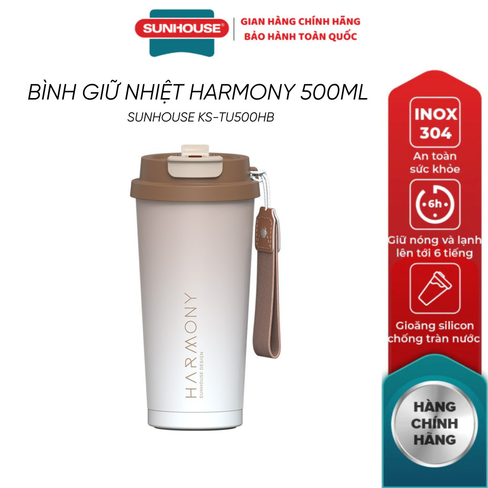 Cốc giữ nhiệt 500ml Sunhouse KS-TU500HB - Inox 316 - Giữ nhiệt nóng & lạnh tới 6 giờ - Vòi uống 2 chế độ - HAPOS HEL KS-TU500HB - Nâu