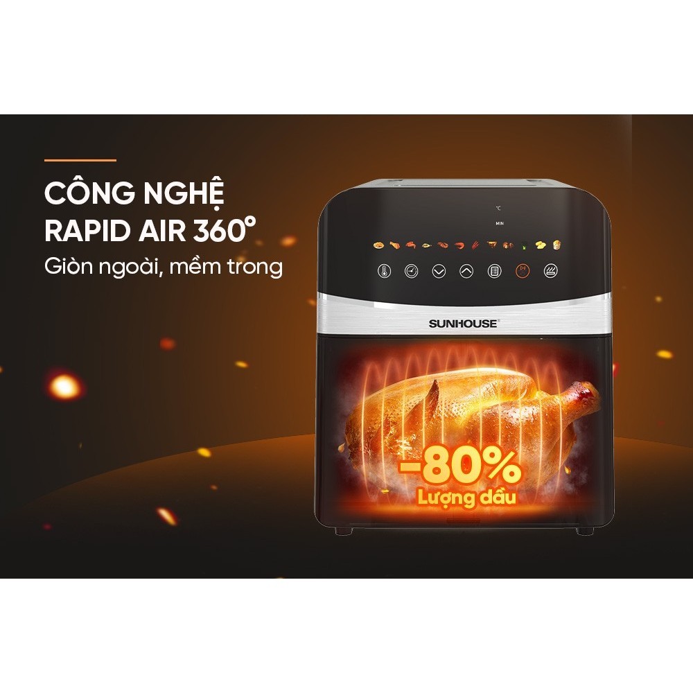Nồi chiên không dầu 9L Sunhouse SHD4090 - Công suất 1700W, Dung tích lớn nướng gà vịt nguyên con - HAPOS HEL SHD4090