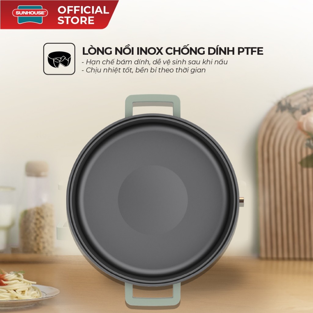 Nồi lẩu điện đa năng 4L Sunhouse SHD4540 có xửng hấp - Gia nhiệt trực tiếp - Chống dính PTFE - HAPOS HEL SHD4540
