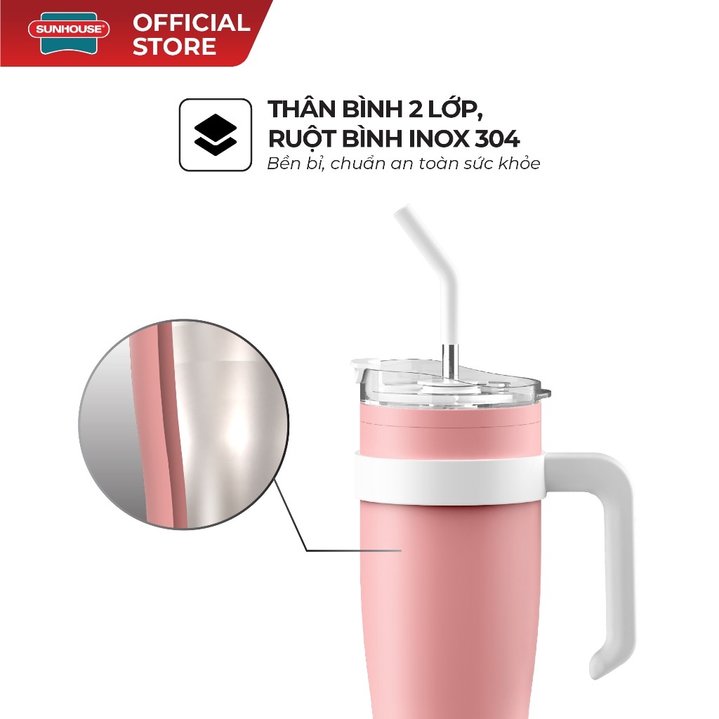 Bình giữ nhiệt Stay Hydrate 1200ml Sunhouse KS-TU1200SP - Inox 304 - Giữ nhiệt đến 8h - Ống hút tiện lợi - HAPOS HEL KS-TU1200SP