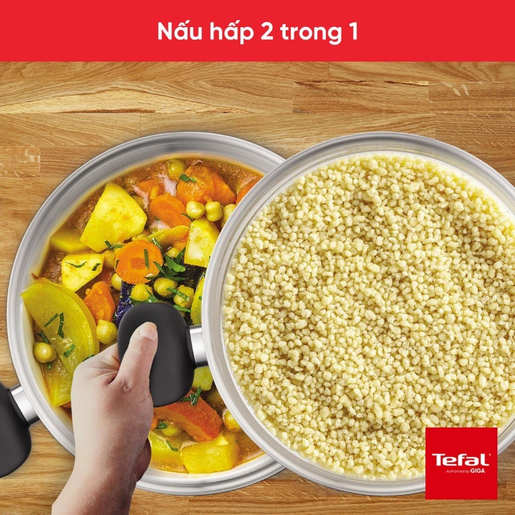 Nồi hấp Inox 18/10 Tefal Couscous Primary E3089504 24cm - Thép không gỉ - Đế 3 lớp - Bảo Hành 24 Tháng - HAPOS HOF