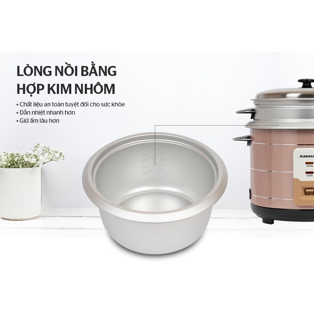 Nồi cơm điện nắp rời Sunhouse SHD8135, 900W,  2.2 Lít - HAPOS HEL SHD8135
