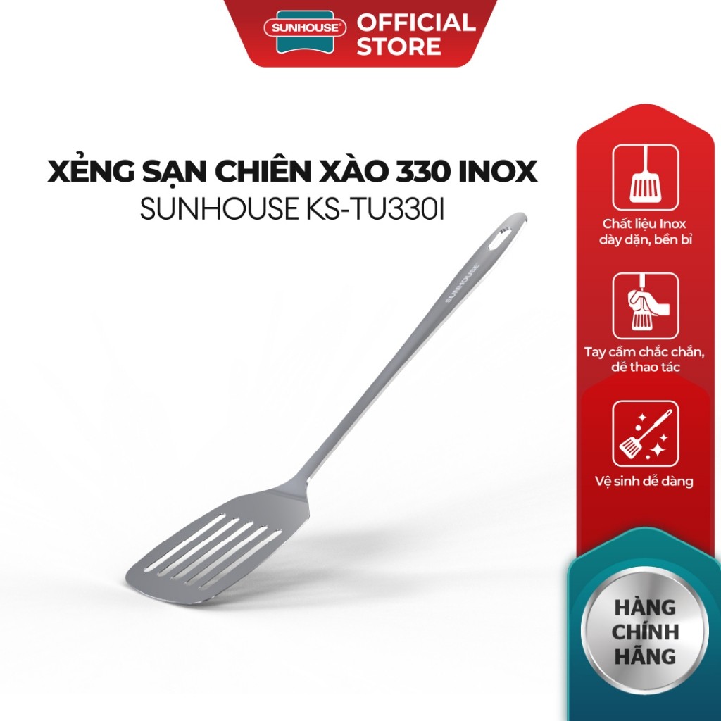 Xẻng sạn chiên xào 330 inox Sunhouse KS-TU330I - Inox chống gỉ dày dặn - Tay cầm chắc chắn - Dễ vệ sinh - HAPOS HEL KS-TU330I