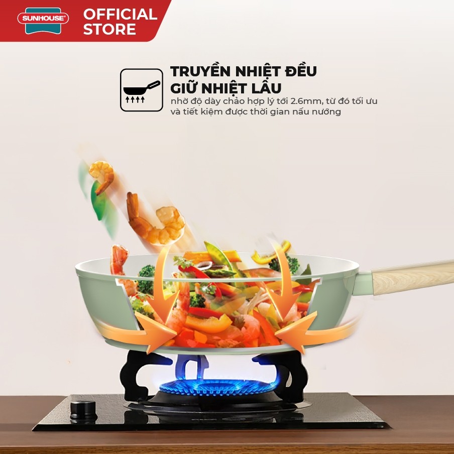 Chảo phủ sứ Nano đáy từ Sunhouse Healthy SHG20-24-26MT1 - Chống dính Nano Ceramic - Bắt từ nhanh - HAPOS HEL SHG26MT1 - Size 26cm