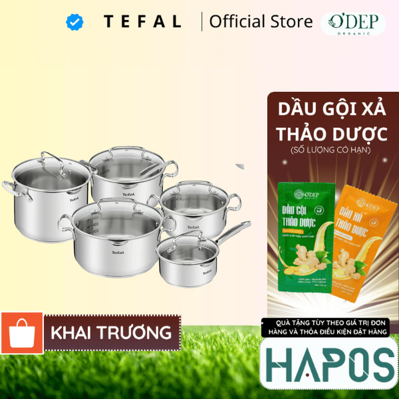 Bộ 5 nồi Inox cao cấp Tefal Duetto Plus G719SA55 (quánh 16cm, nồi hầm 18/20/24cm, luộc gà 22cm) G719SA74 - HAPOS HOF