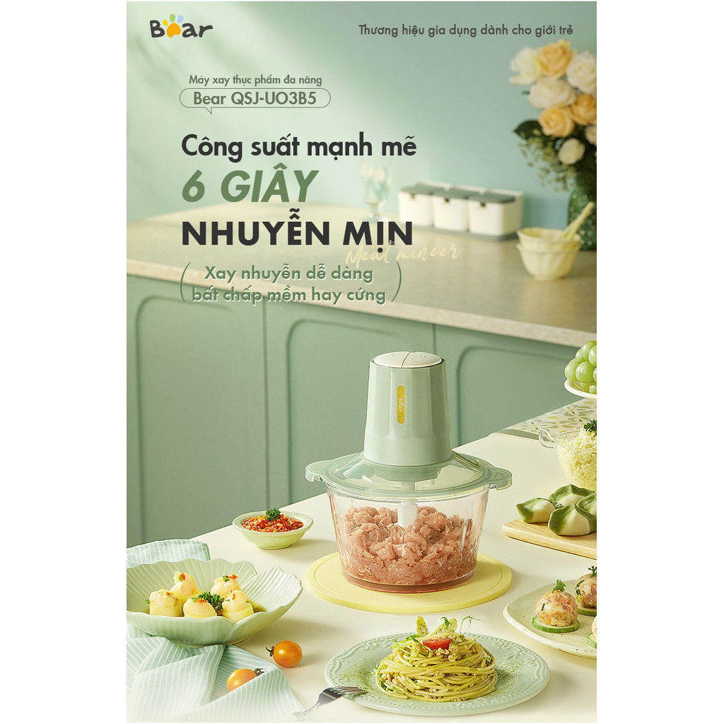 Máy xay thực phẩm đa năng Bear QSJ-U03B5 - Dung tích 2L, 2 mức độ xay - HAPOS HOF