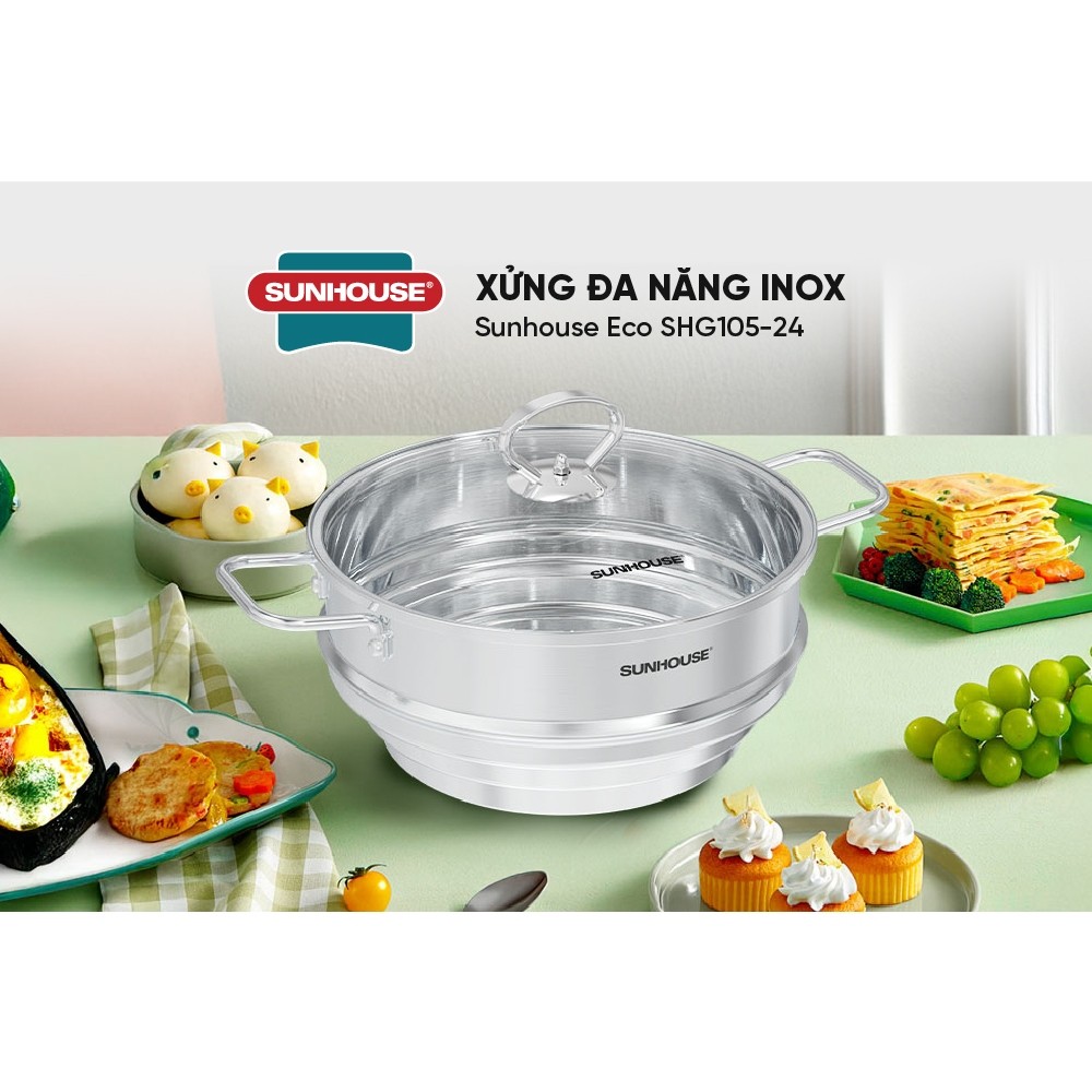Xửng đa năng inox Sunhouse Eco SHG105-24 - An toàn - Tỏa nhiệt đều - Phù hợp nhiều size nồi - HAPOS HEL SHG105-24